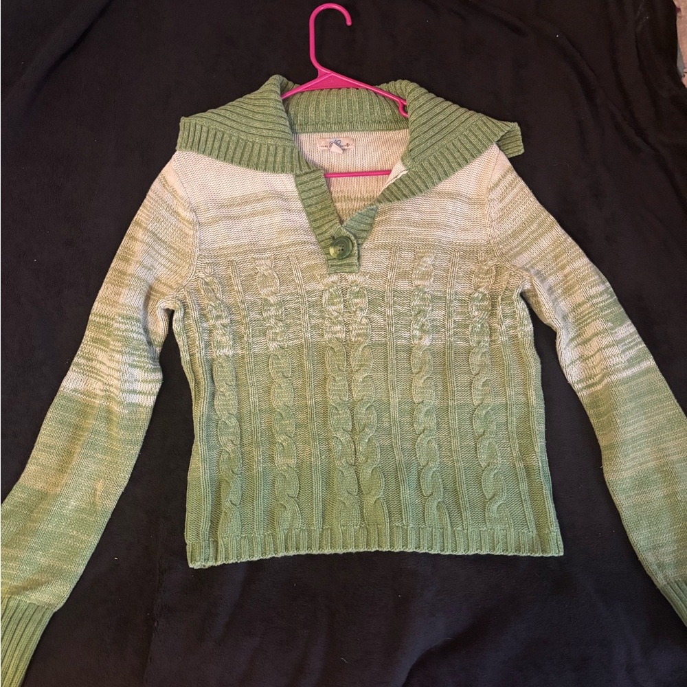 So Wear It Declare It Green Ombre Cowl Neck Sweater